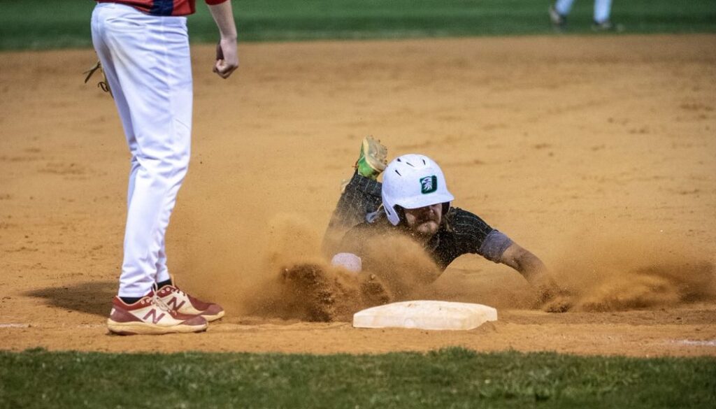 UCA baseball Caleb Stickle slides 2023