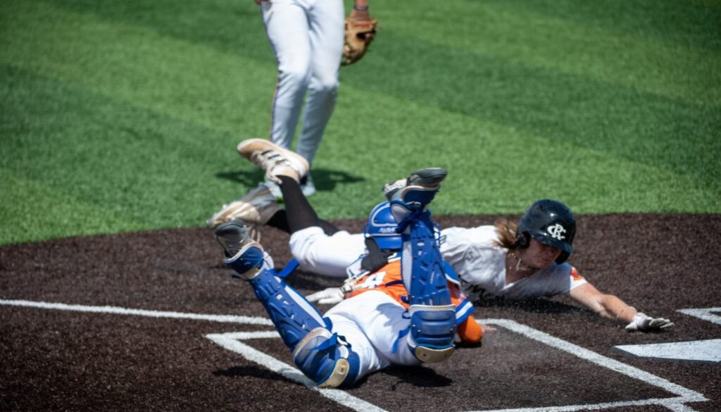 Post 45 Grat Dalton out at plate v Cleveland County June2023